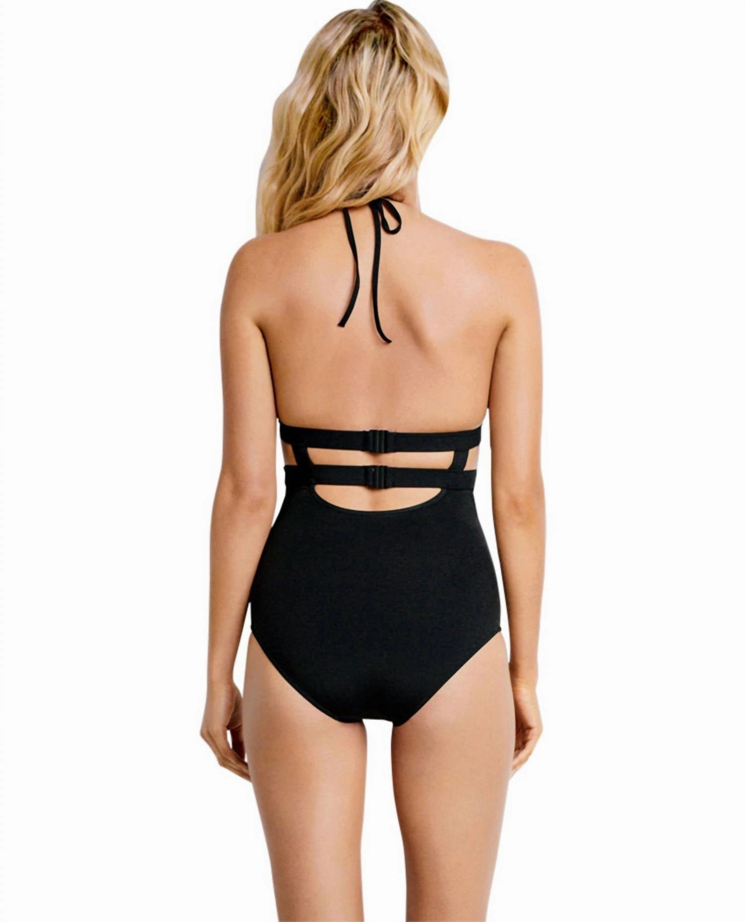 Halter One Piece Swimsuit In Sea Black