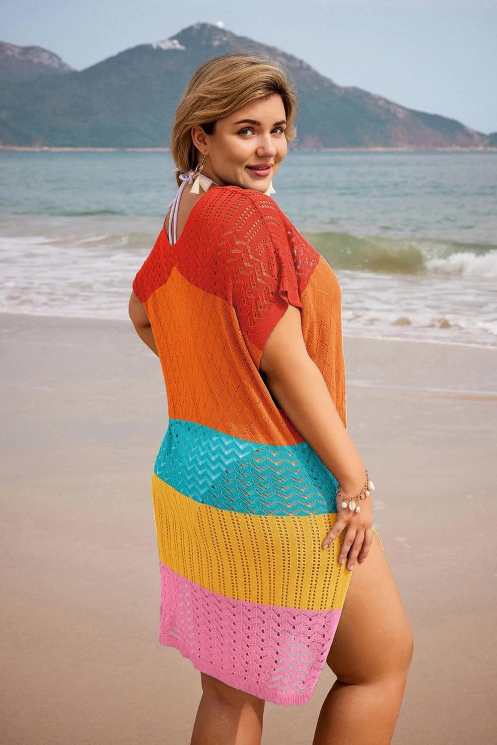 Hanna Nikole Plus Size Swimsuit Cover Up Women Split Hem Crochet Coverups Swimwear Cool Pullover Bathing Suit Cover Up Beach