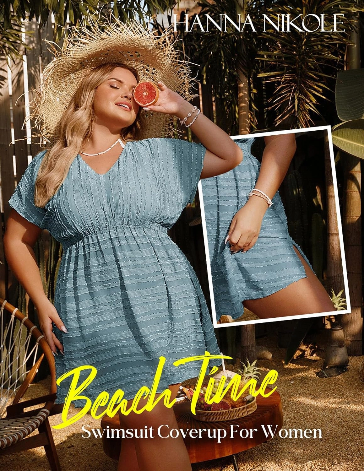 Hanna Nikole Plus Size Swimsuit Cover Ups for Women Side Slit Womens Bathing Suit Cover Ups Elastic Waist Beach Wear