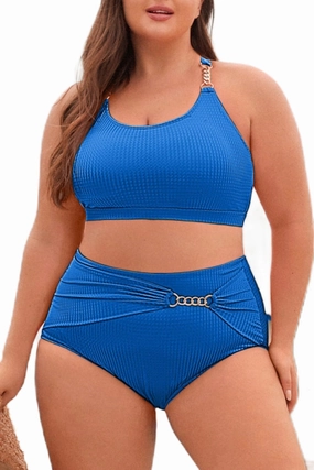 Hanna Nikole Women Plus Size Bikini Sets High Waist Tummy Control Ribbed Texture Swimsuit
