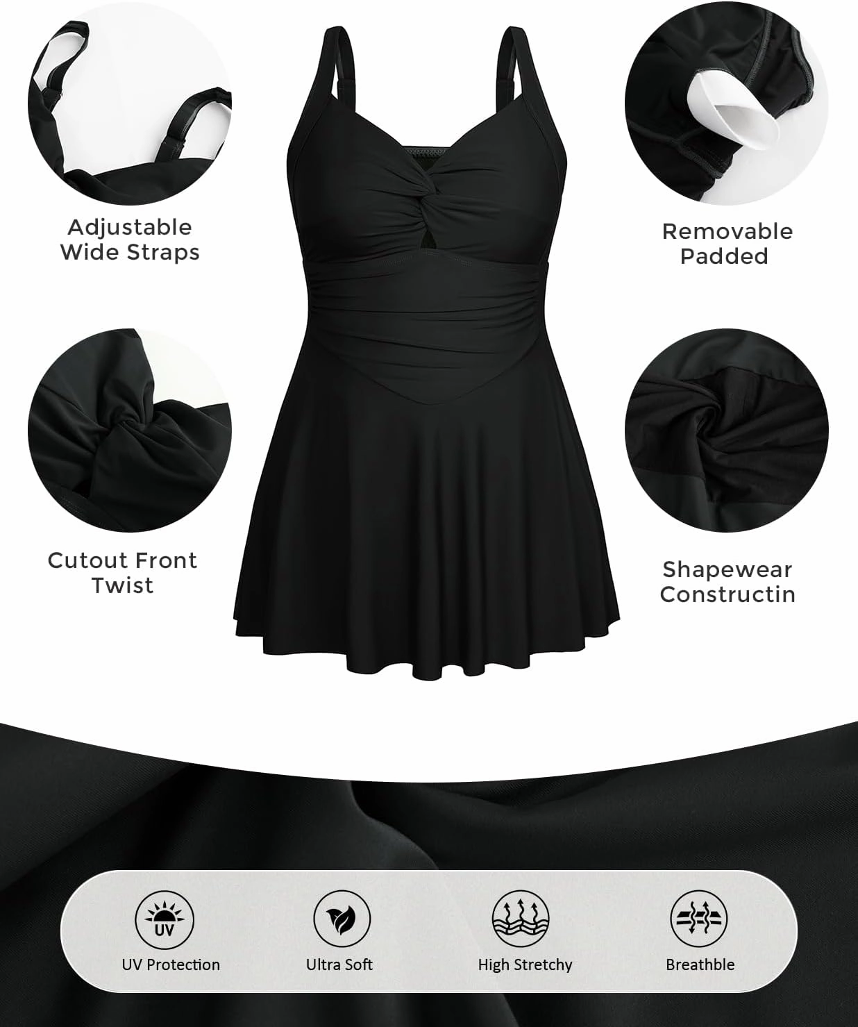 Hanna Nikole Women Plus Size Swimdress One Piece Swimsuit Tummy Control Twist Front Bathing Suit Ruched Skirted Swimwear