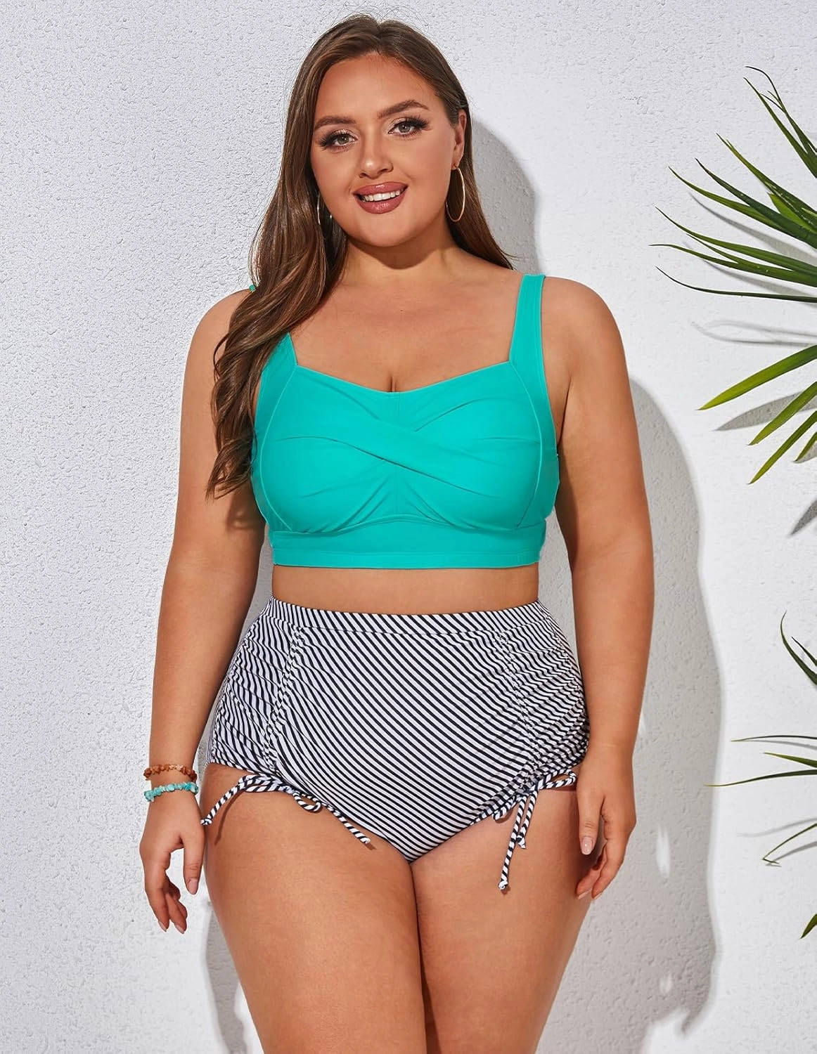 Hanna Nikole Women Plus Size Two Piece Swimsuit Sets Twist Front Bikini Bathing Suit with Drawstring Ruched Bottom