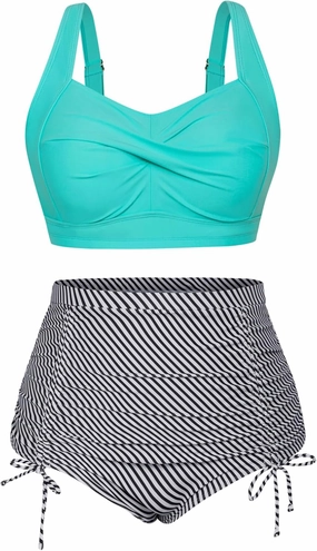Hanna Nikole Women Plus Size Two Piece Swimsuit Sets Twist Front Bikini Bathing Suit with Drawstring Ruched Bottom