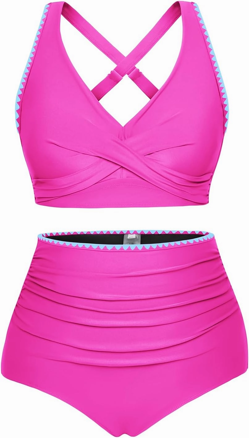 Hanna Nikole Women Two Piece Swimsuit High Waisted Bikini Sets Tummy Control Bathing Suit Plus Size Color Block Swimwear