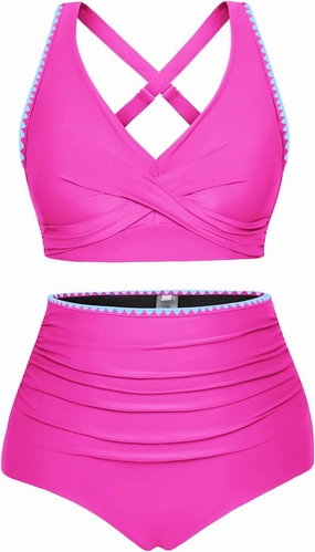 Hanna Nikole Women Two Piece Swimsuit High Waisted Bikini Sets Tummy Control Bathing Suit Plus Size Color Block Swimwear