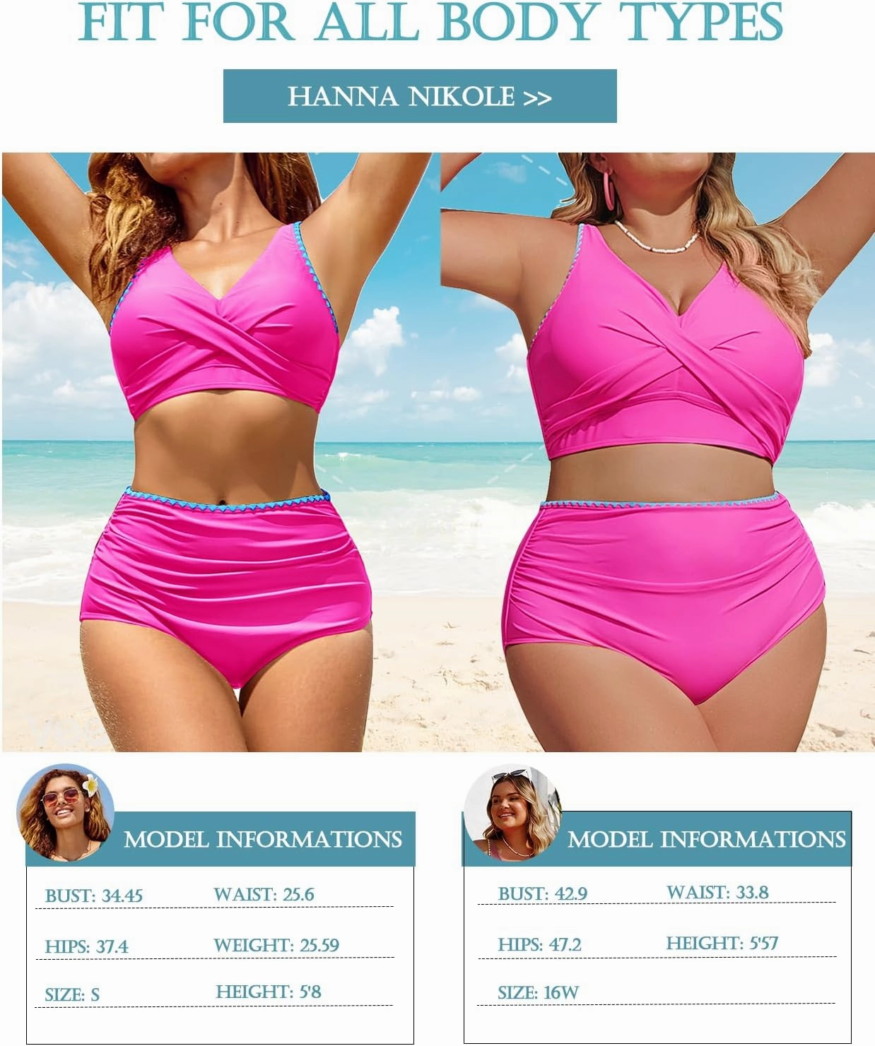 Hanna Nikole Women Two Piece Swimsuit High Waisted Bikini Sets Tummy Control Bathing Suit Plus Size Color Block Swimwear