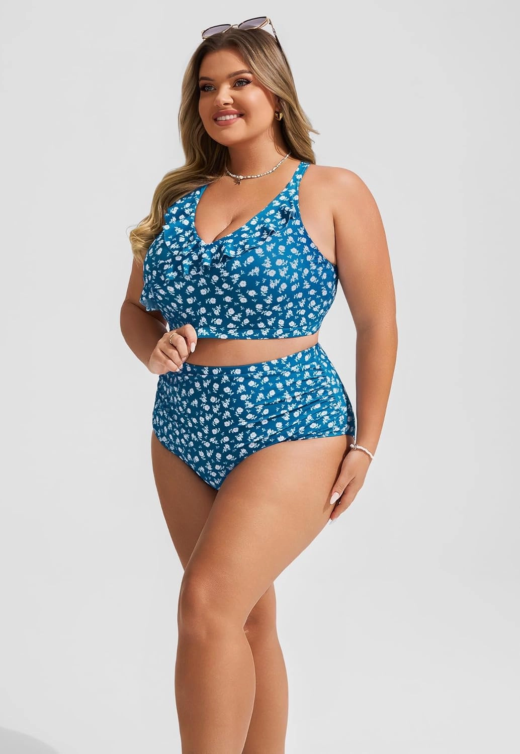 Hanna Nikole Womens High Waisted Bikini Plus Size Swimsuits Two Piece Bathing Suits Tummy Control Swimwear
