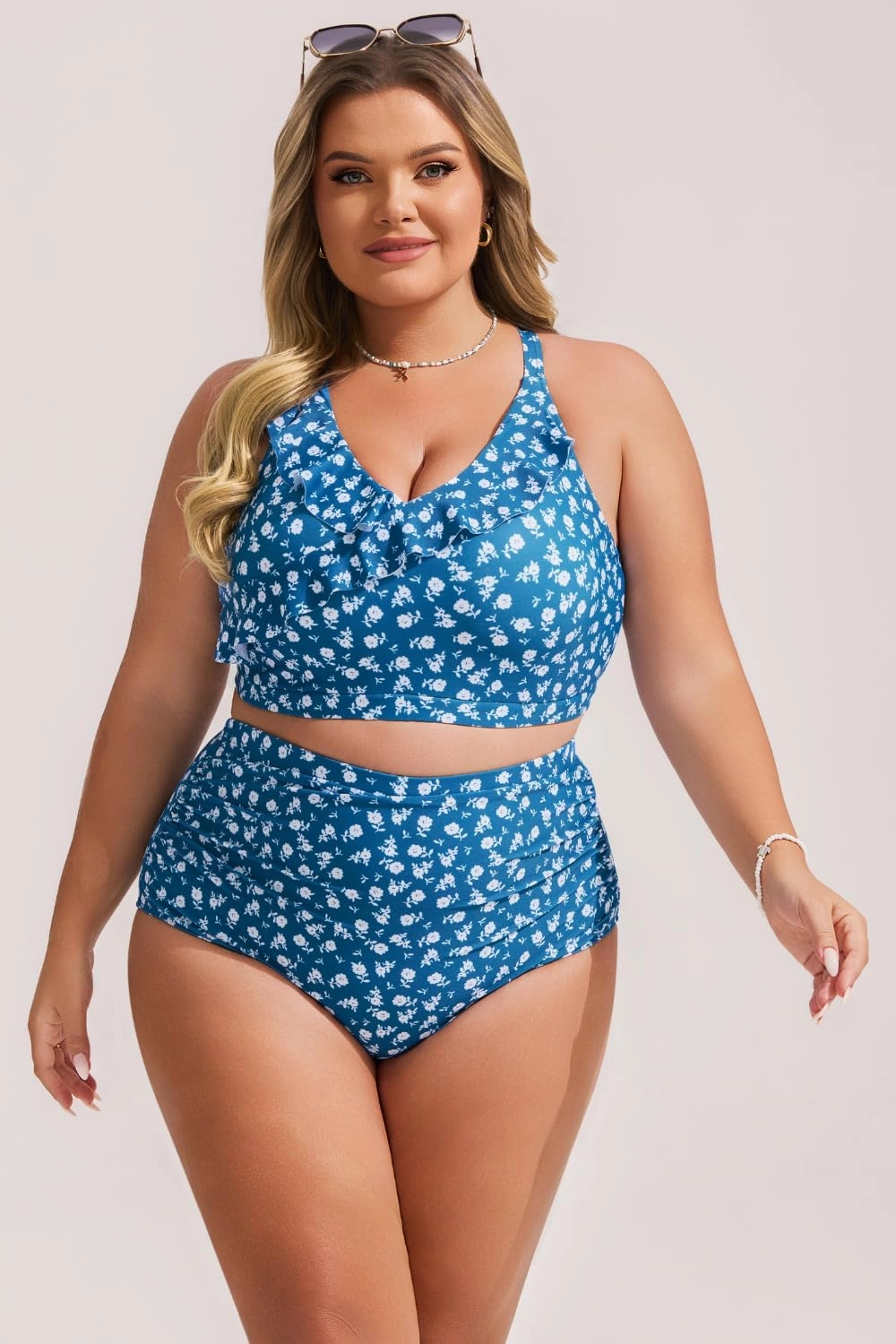 Hanna Nikole Womens High Waisted Bikini Plus Size Swimsuits Two Piece Bathing Suits Tummy Control Swimwear