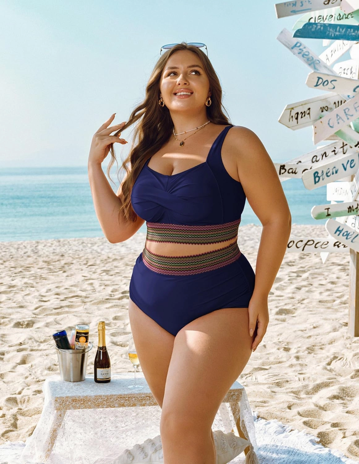 Hanna Nikole Womens High Waisted Bikini Sets Tummy Control Push Up Swimsuit 2025 Color Block Ruched 2 Piece Bathing Suit