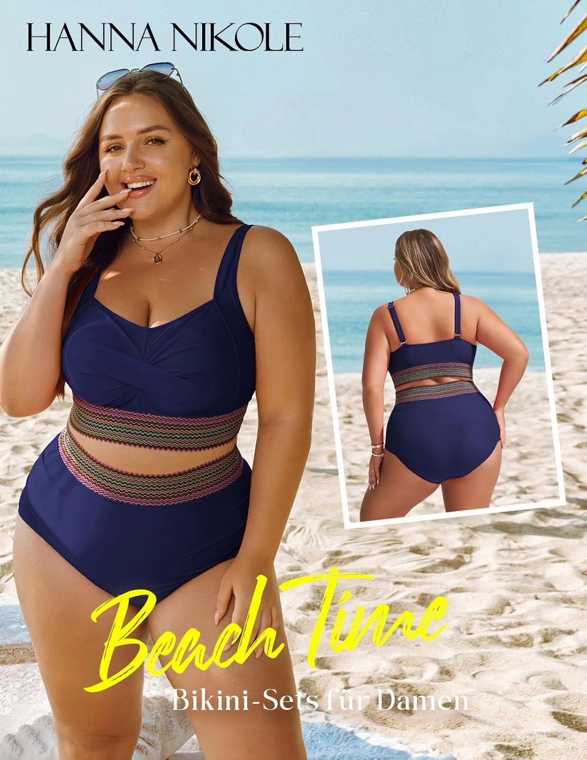 Hanna Nikole Womens High Waisted Bikini Sets Tummy Control Push Up Swimsuit 2025 Color Block Ruched 2 Piece Bathing Suit