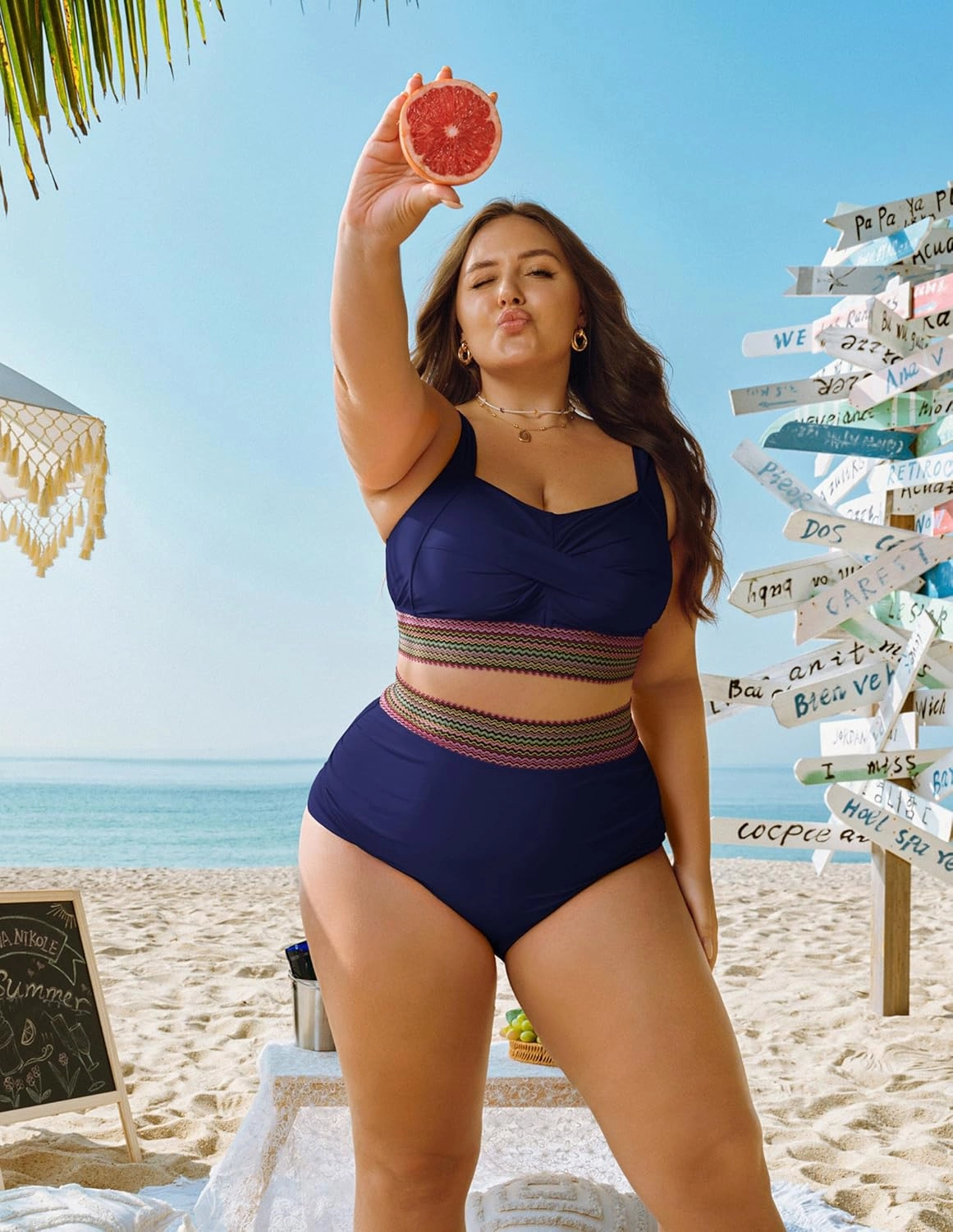 Hanna Nikole Womens High Waisted Bikini Sets Tummy Control Push Up Swimsuit 2025 Color Block Ruched 2 Piece Bathing Suit