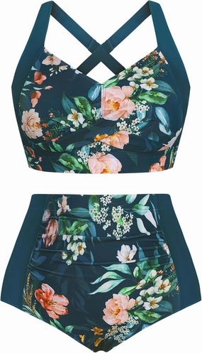 Hanna Nikole Womens High Waisted Bikini Sets Tummy Control Swimsuit Ruched Two Piece Bathing Suit