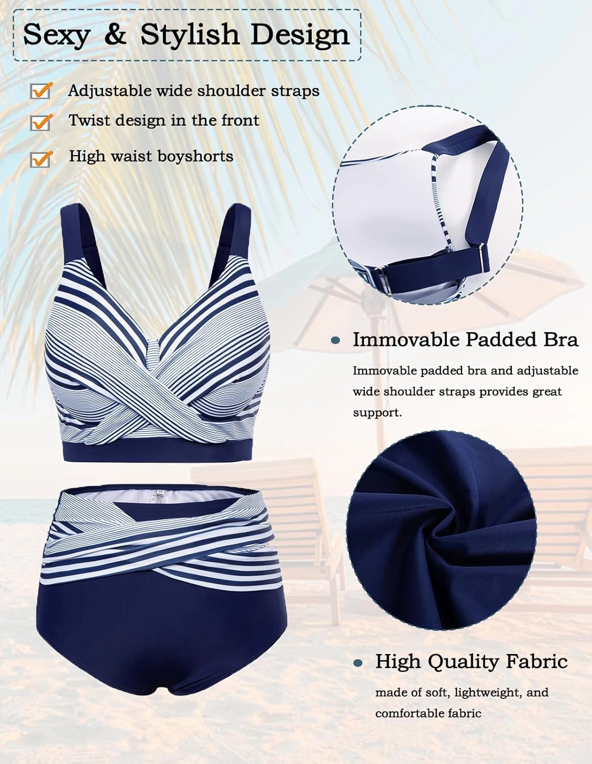 Hanna Nikole Womens Plus Size Bikini Set Two Piece High Waisted Swimsuits Tummy Control Bathing Suit Twist Front Swimwear