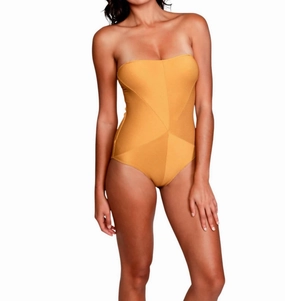 Hannah Bandeau One Piece Swimsuit With Removable Straps In Gold