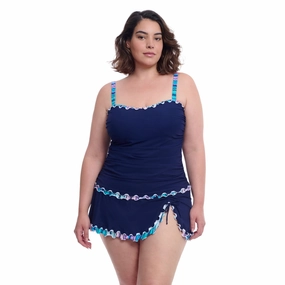 Harmony Full Figure Navy Ruffle Trim Womens Tankini Swim Top