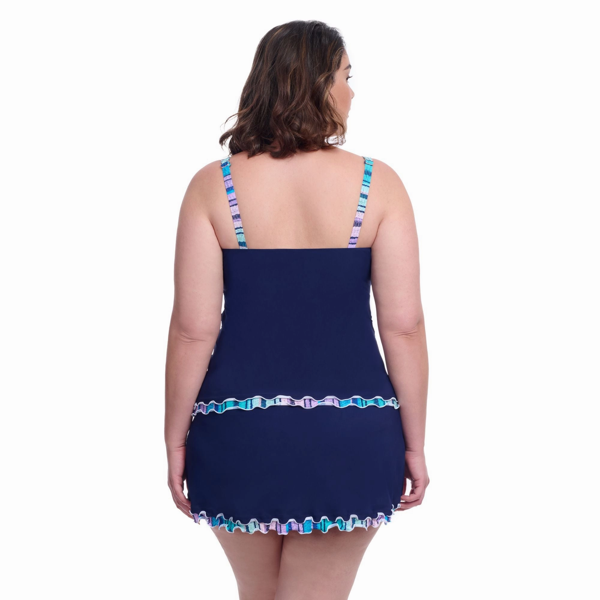 Harmony Full Figure Navy Ruffle Trim Womens Tankini Swim Top