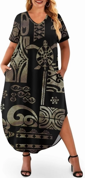 Hawaiian Mumu Dresses for Women with Pockets Short Sleeve Summer Dresses Boho Plus Size Dresses for Women