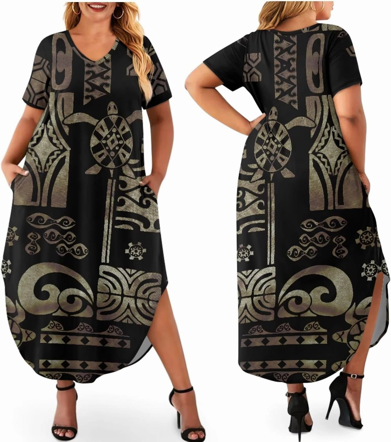Hawaiian Mumu Dresses for Women with Pockets Short Sleeve Summer Dresses Boho Plus Size Dresses for Women