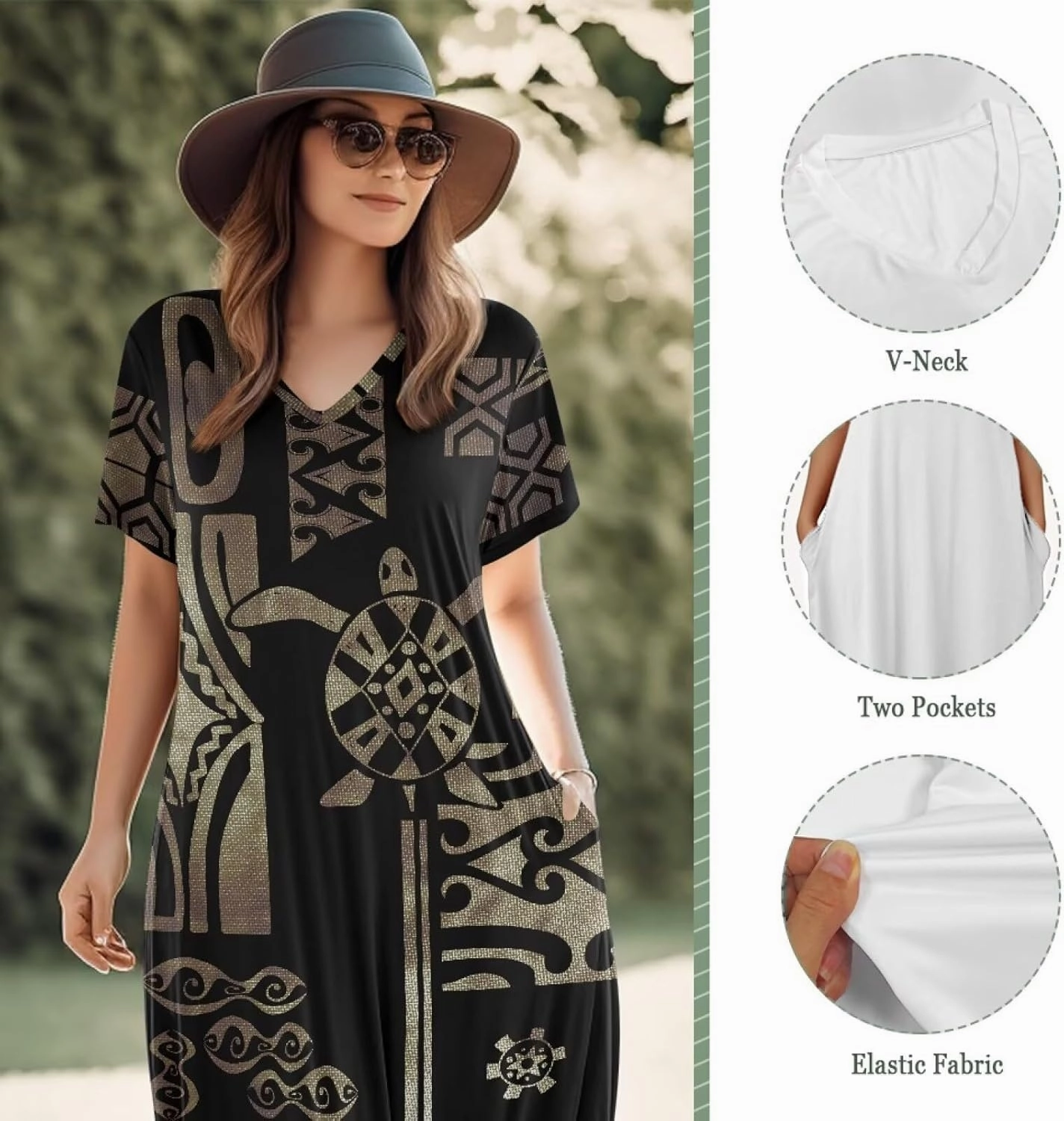Hawaiian Mumu Dresses for Women with Pockets Short Sleeve Summer Dresses Boho Plus Size Dresses for Women