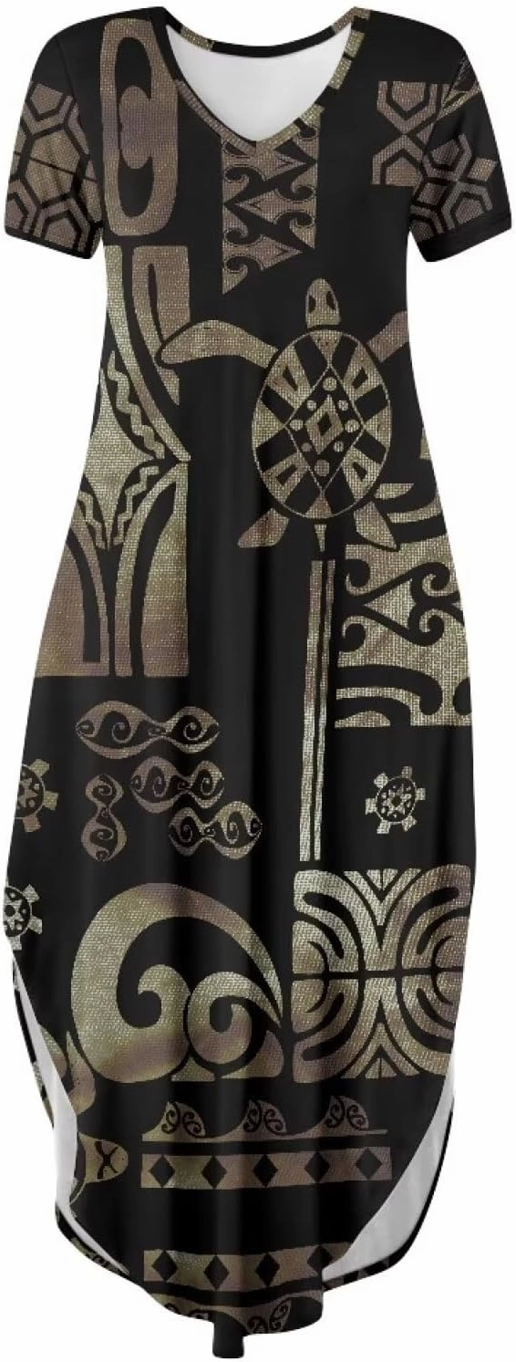 Hawaiian Mumu Dresses for Women with Pockets Short Sleeve Summer Dresses Boho Plus Size Dresses for Women