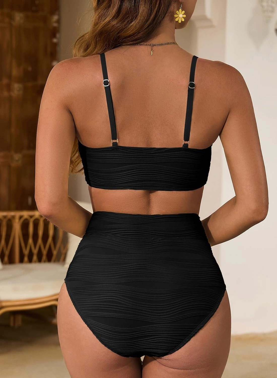 Herseas 2 Piece Bestselling Bikini Set Metal Ring Cutout Swimsuit High Waisted Textured 2025 Summer Beach Bathing Suits