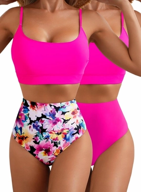 Herseas 2 Piece High Waisted Bikini Set for Women 2025 Spaghetti Straps Swim Top with Reversible Bottom Bathing Suit