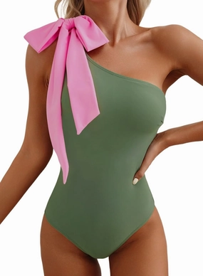 Herseas Women One Bow Shoulder One Piece Swimsuit Asymmetric Cutout Bathing Suit