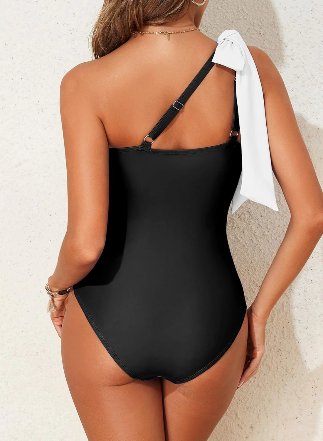 Herseas Women One Bow Shoulder One Piece Swimsuit Asymmetric Cutout Bathing Suit