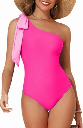 Herseas Women One Bow Shoulder One Piece Swimsuit Asymmetric Cutout Bathing Suit