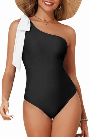 Herseas Women One Bow Shoulder One Piece Swimsuit Asymmetric Cutout Bathing Suit
