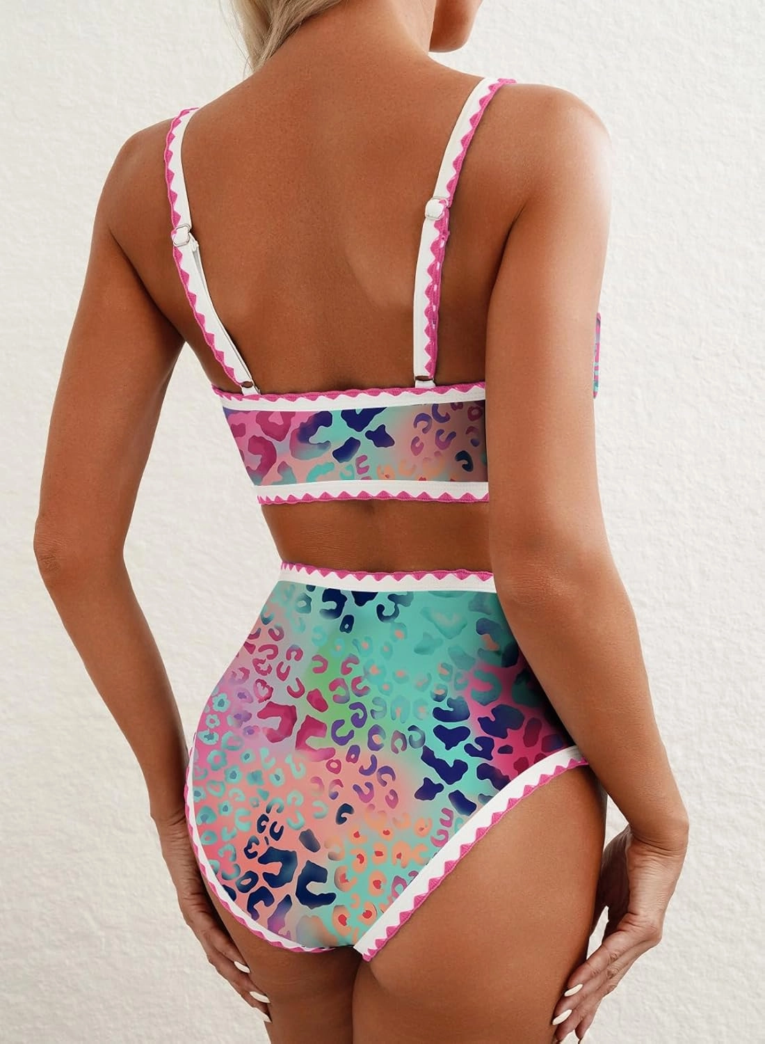 Herseas Women's Bikini Sets Floral Print Whip Stitch 2 Piece Swimsuits High Waisted Scoop Bathing Suits