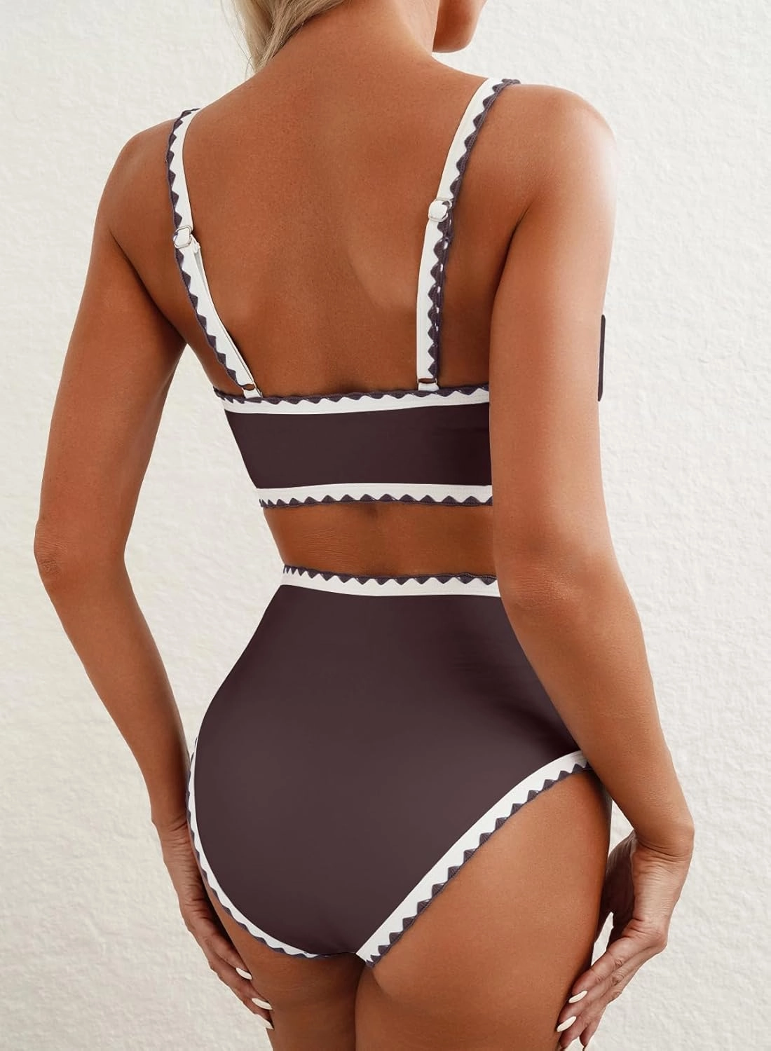Herseas Women's Bikini Sets Floral Print Whip Stitch 2 Piece Swimsuits High Waisted Scoop Bathing Suits
