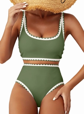 Herseas Women's Bikini Sets Floral Print Whip Stitch 2 Piece Swimsuits High Waisted Scoop Bathing Suits
