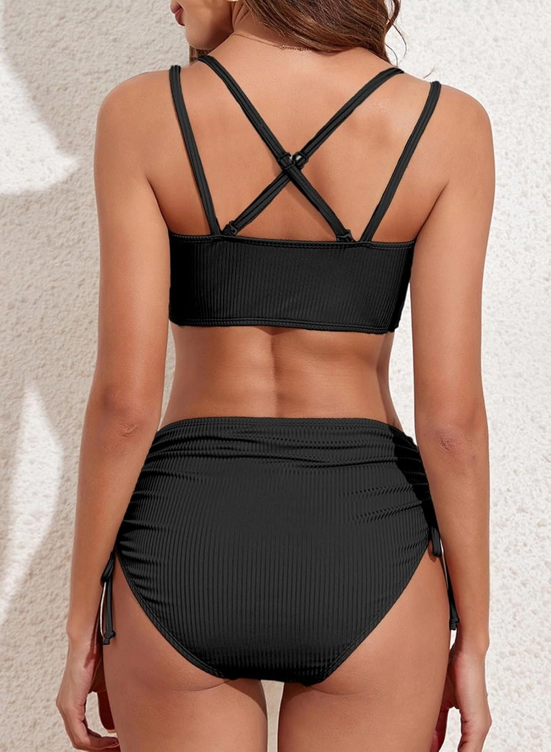 Herseas Women's Bikini Sets Two Piece Swimsuit V Neck High Waisted Ruched Tummy Control 2025 Summer Bathing Suit