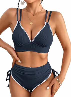 Herseas Women's Bikini Sets Two Piece Swimsuit V Neck High Waisted Ruched Tummy Control 2025 Summer Bathing Suit