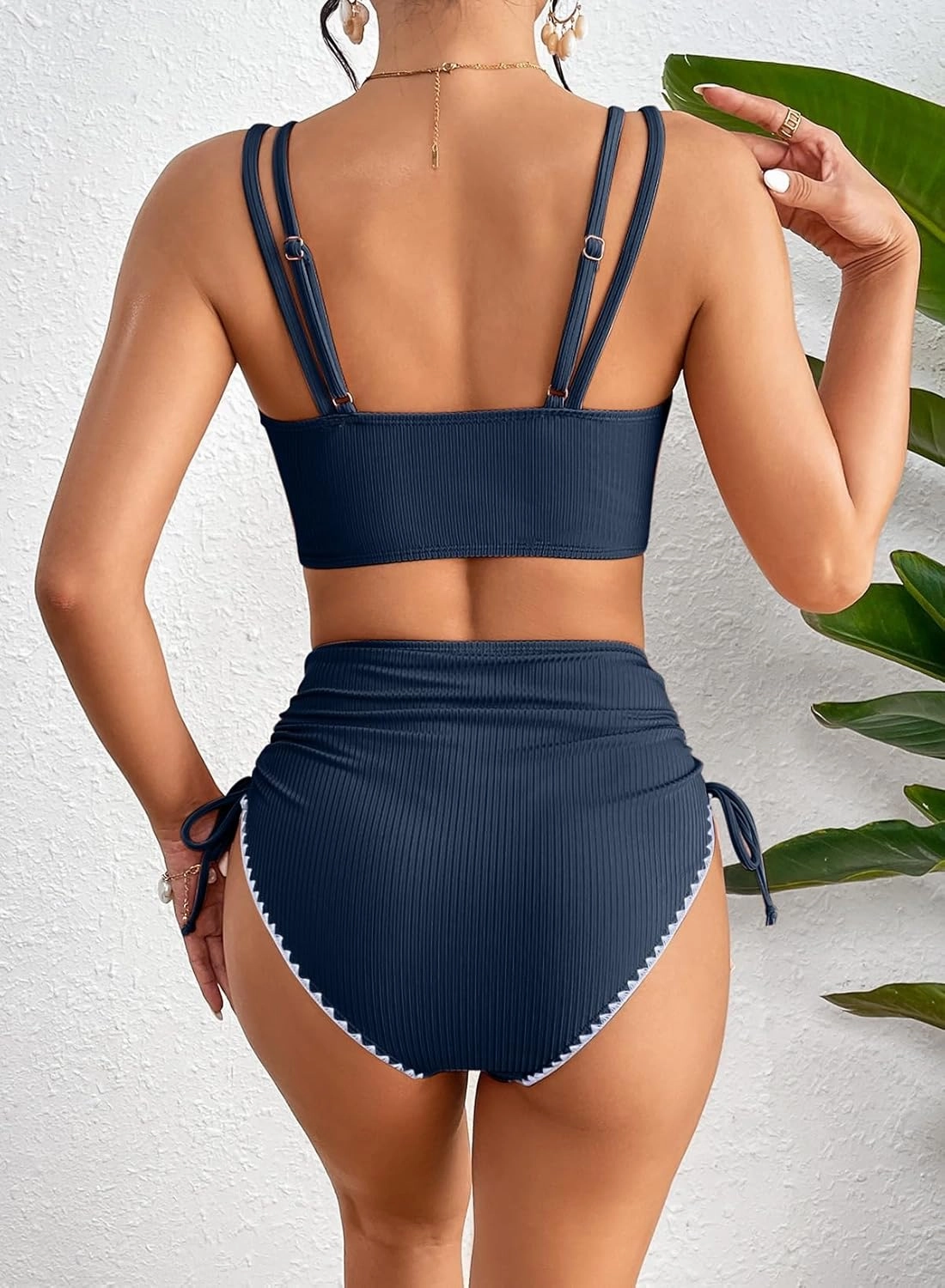 Herseas Women's Bikini Sets Two Piece Swimsuit V Neck High Waisted Ruched Tummy Control 2025 Summer Bathing Suit
