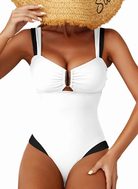 Herseas Women's Two Tone Patchwork One Piece Swimsuit U Hardware Cutout Bathing Suit