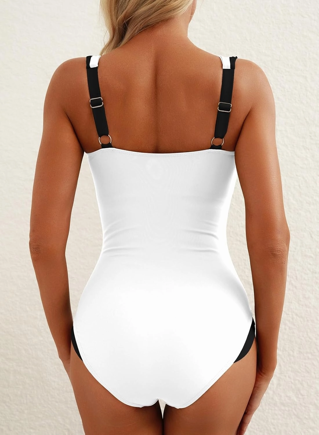 Herseas Women's Two Tone Patchwork One Piece Swimsuit U Hardware Cutout Bathing Suit