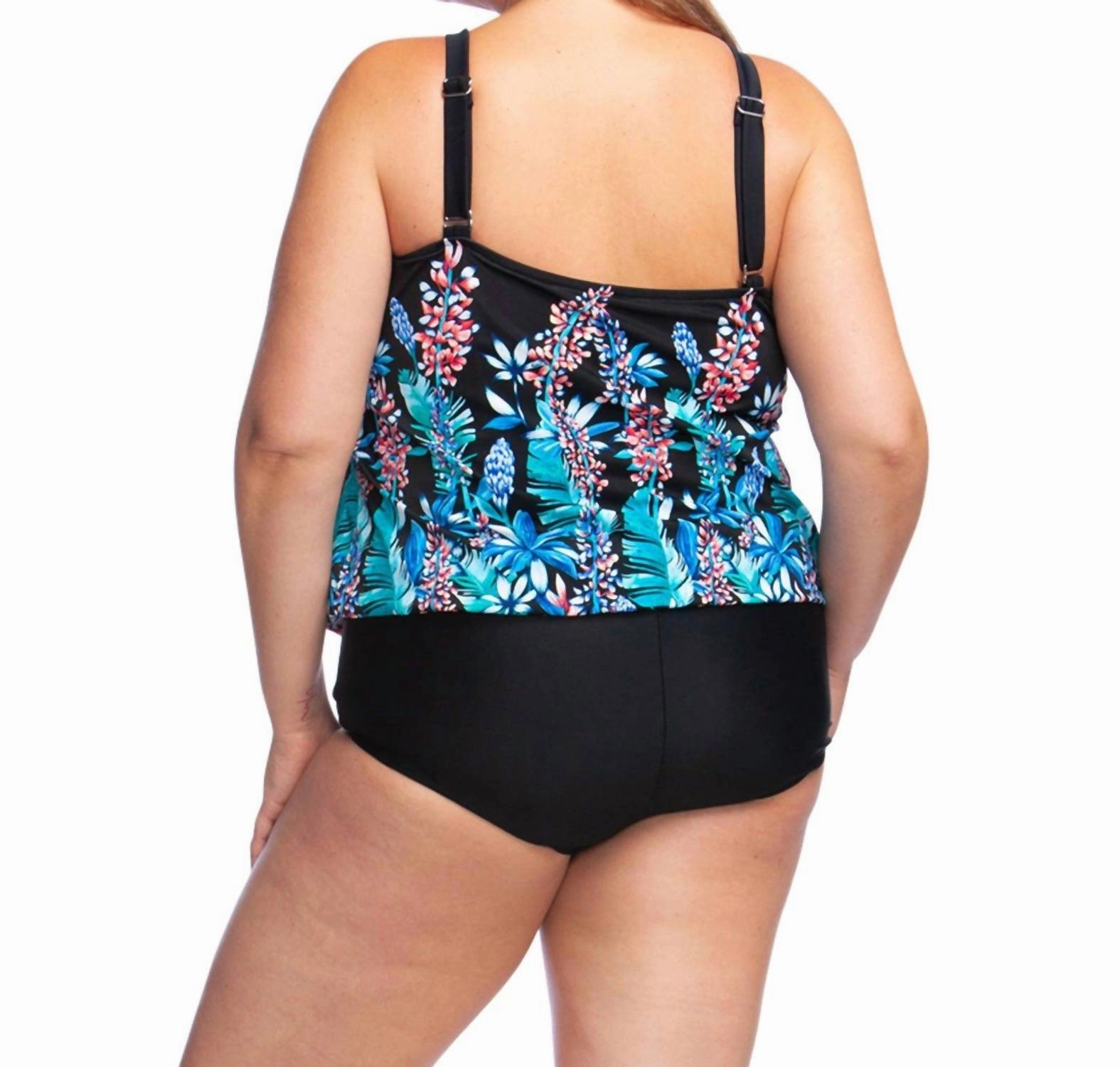 High Neck Keyhole Blouson One Piece Swimsuit - Plus Size In Prairie Dreams