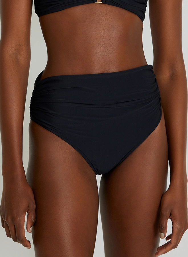 High Waist Bikini Bottom in Black, Full Cut