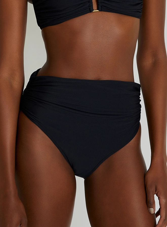 High Waist Bikini Bottom in Black, Full Cut