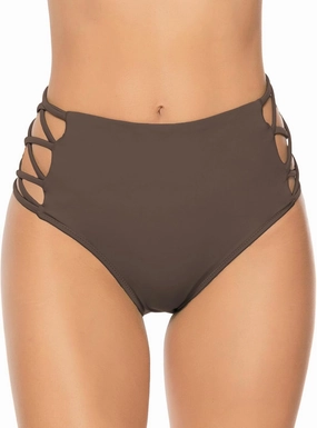 High Waisted Bikini Bottoms for Women Tummy Control Retro Black Full Coverage Strappy Bathing Suit Bottoms