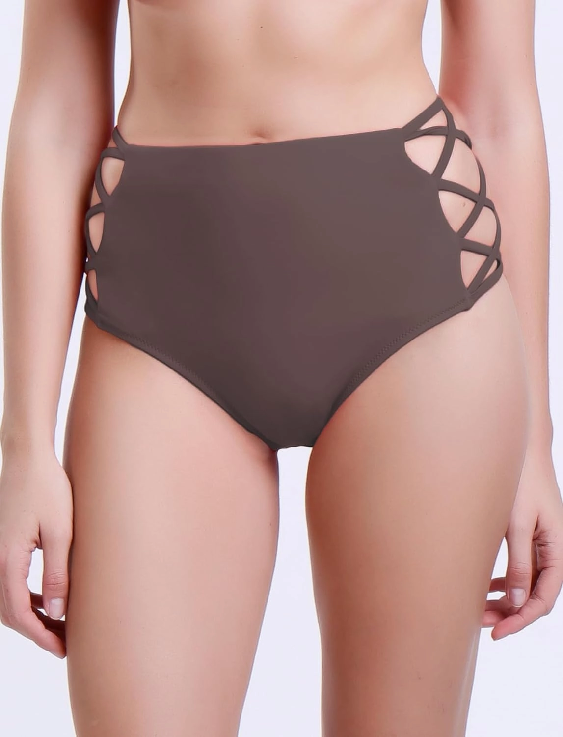 High Waisted Bikini Bottoms for Women Tummy Control Retro Black Full Coverage Strappy Bathing Suit Bottoms