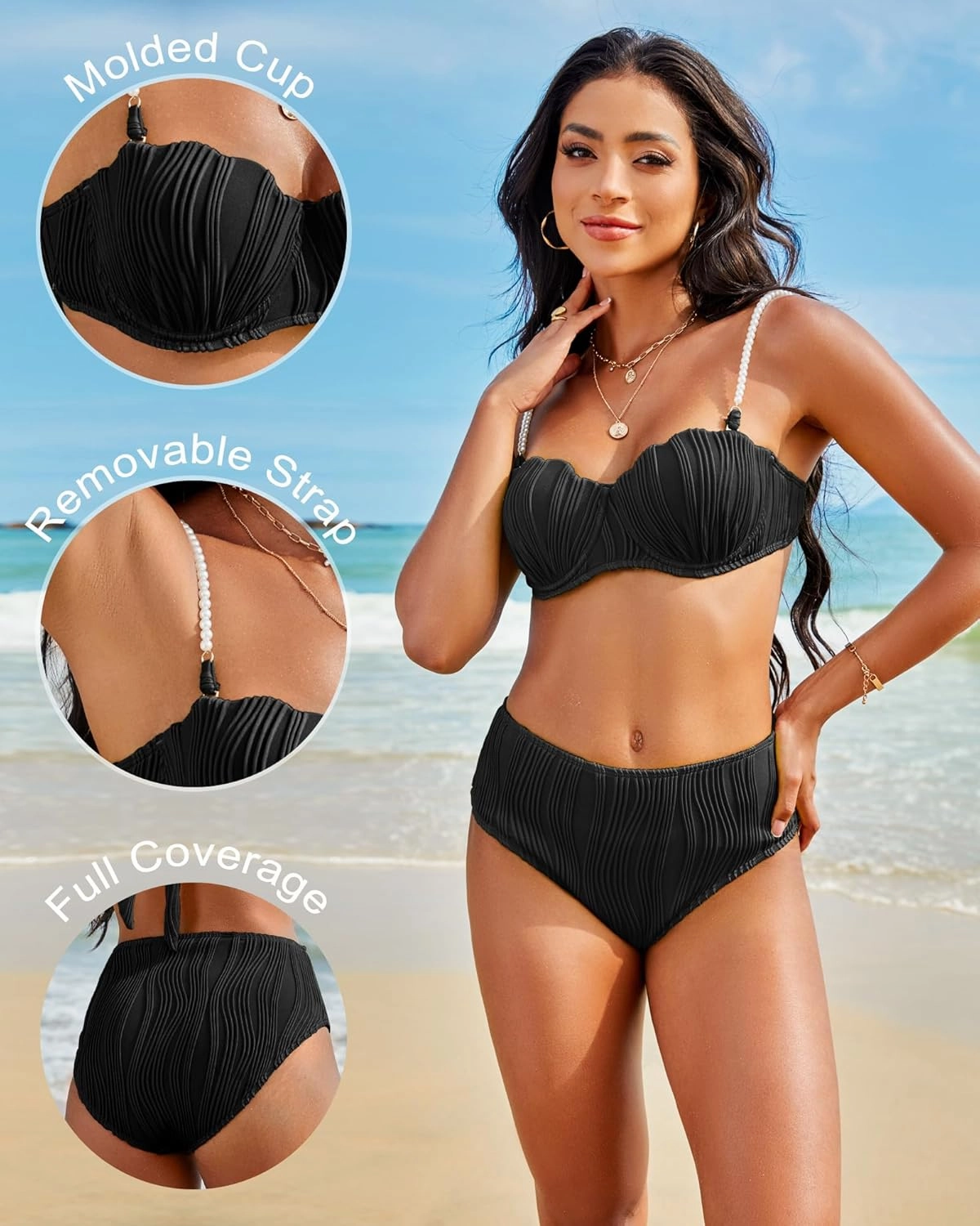 High Waisted Bikini Sets for Women 2 Piece Underwire Swimsuits Tummy Control Bathing Suit Bandeau Teen Girl