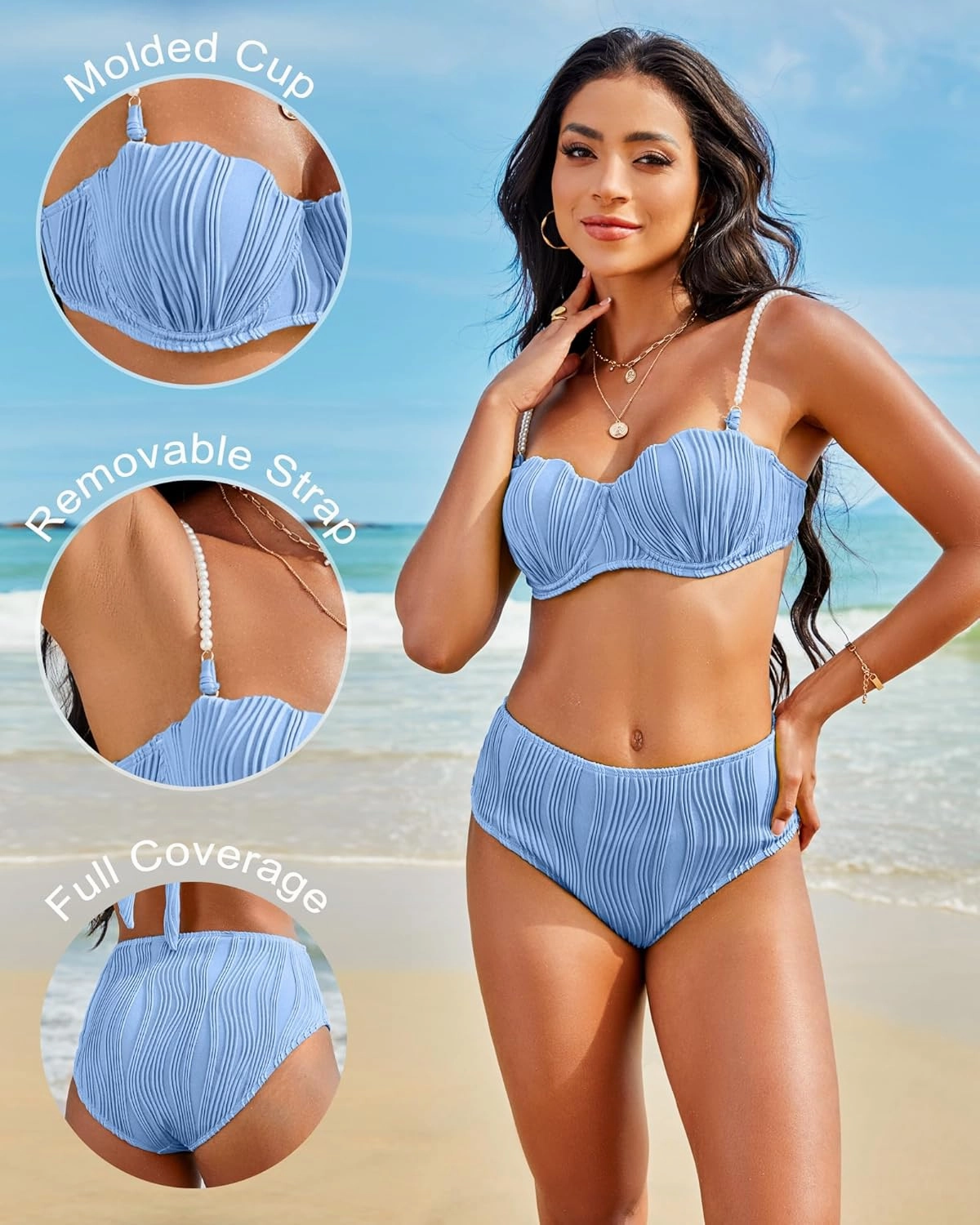 High Waisted Bikini Sets for Women 2 Piece Underwire Swimsuits Tummy Control Bathing Suit Bandeau Teen Girl