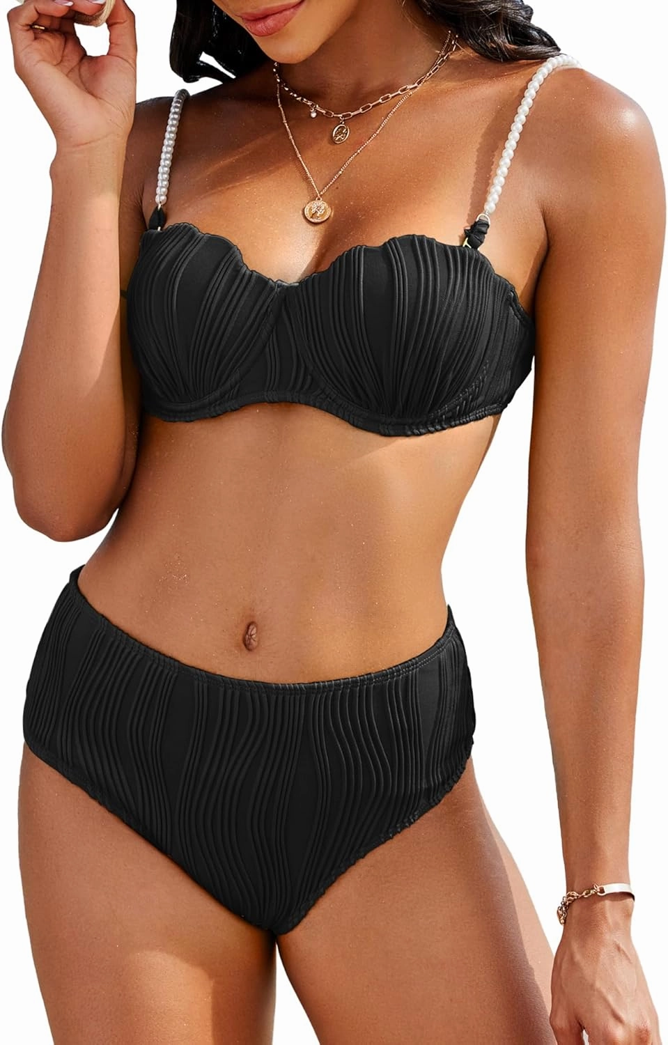 High Waisted Bikini Sets for Women 2 Piece Underwire Swimsuits Tummy Control Bathing Suit Bandeau Teen Girl
