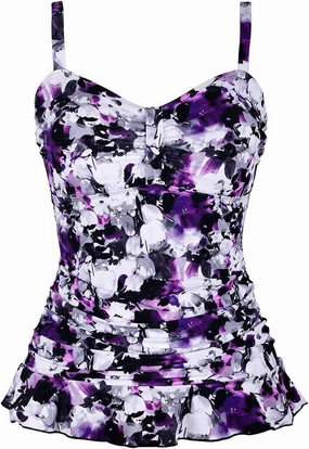 Hilor Women's 50's Retro Ruched Tankini Swimsuit Top with Ruffle Hem Bathing Suit Top Tummy Control Swim Tops