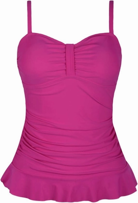 Hilor Women's 50's Retro Ruched Tankini Swimsuit Top with Ruffle Hem Bathing Suit Top Tummy Control Swim Tops