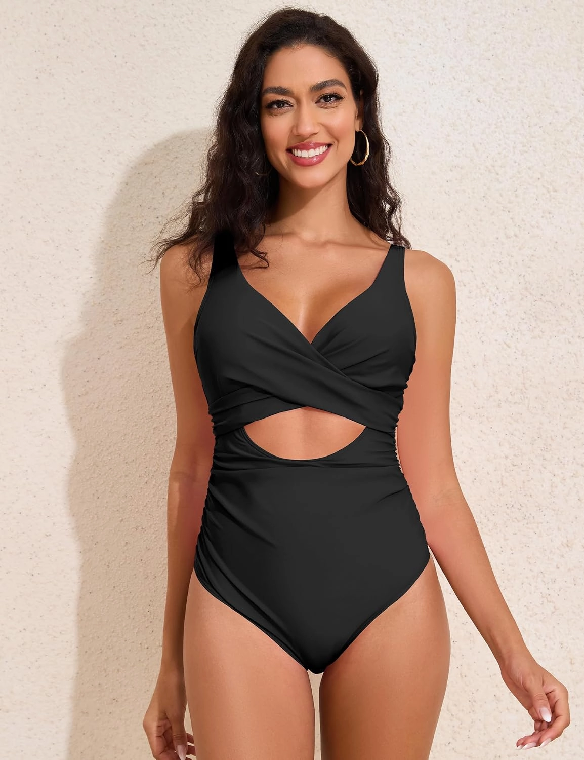 Hilor Women's Underwire One Piece Swimsuits Cross V Neck Swimwear Sexy Cut Out Bathing Suit Monokinis