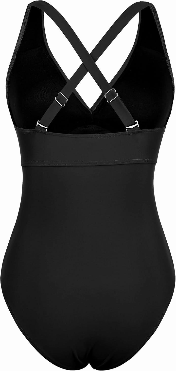 Hilor Women's Underwire One Piece Swimsuits Cross V Neck Swimwear Sexy Cut Out Bathing Suit Monokinis
